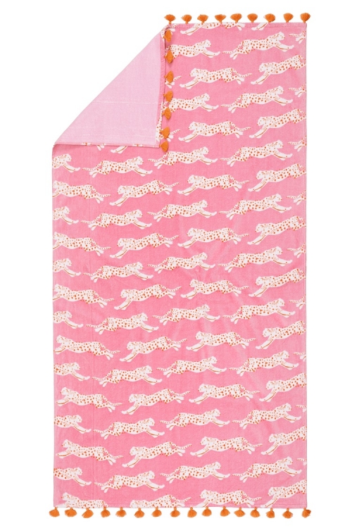 Pink Sugar Leaping Leopard Beach Towel